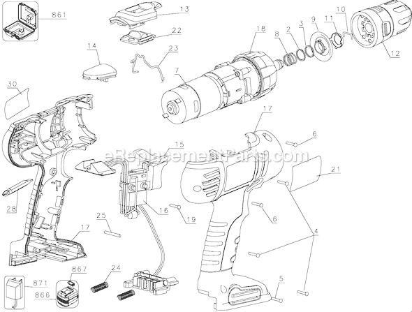 Page A Diagram and Parts List for HPD1202KF Type 1 Black and Decker Cordless Drill